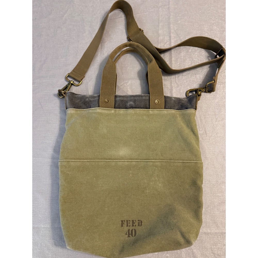 FEED 40 Canvas Crossbody Tote Bag Olive Green Grey Utility Messenger Bag